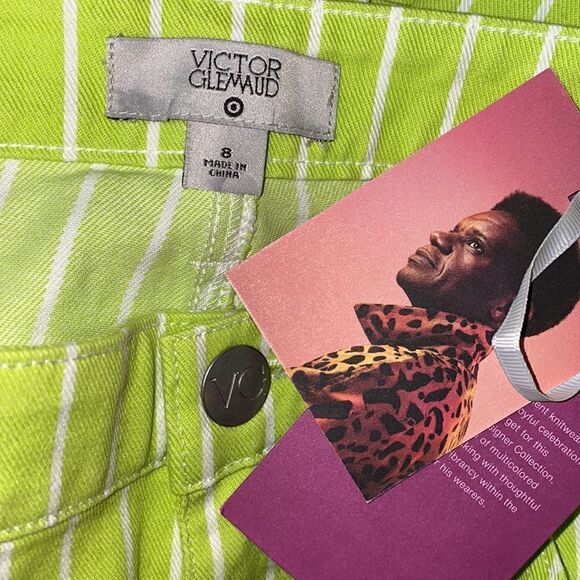 VICTOR GLEMAUD x TARGET Acid Lime/Cloud Pinstripe High Rise Straight Leg Jean’s - Picture 10 of 11